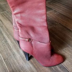 Burgundy knee high slouch boots